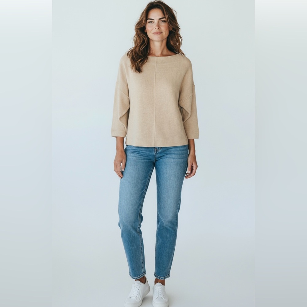 Junko Sagawa Vintage Tan 3/4 Sleeve Top